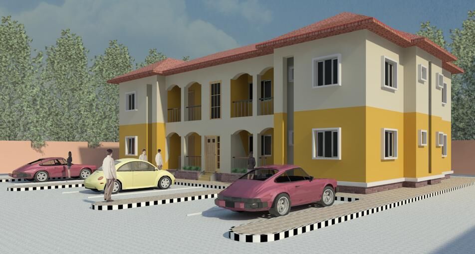 Artist's impression of a two-storey block of two-bedroom flats